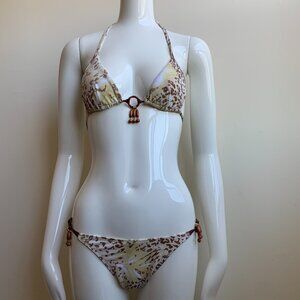 Sauvage California cream beige triangle top beaded side bikini